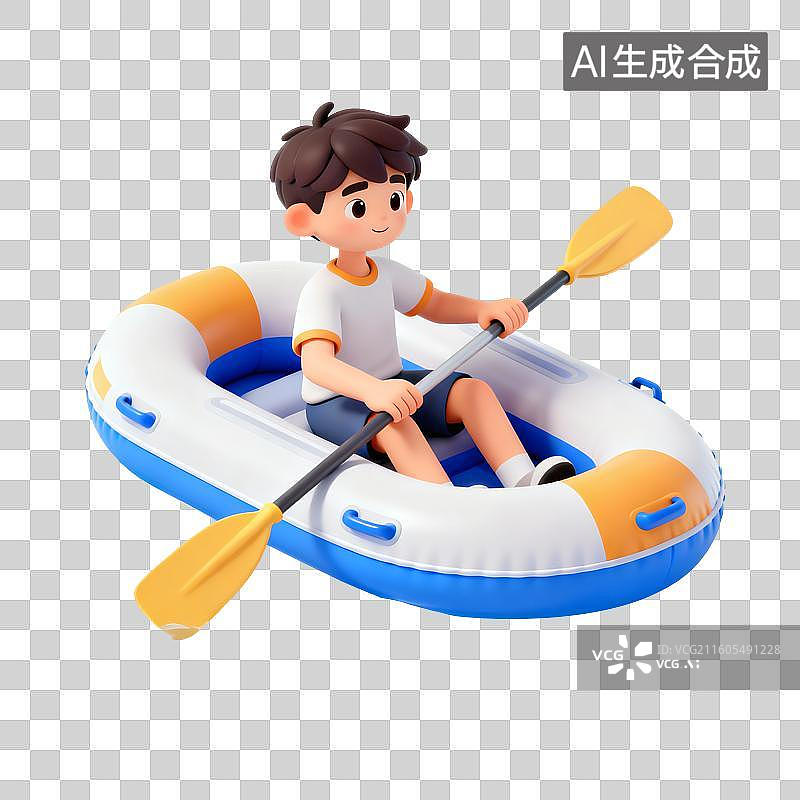 【AI数字艺术】划船的男孩插画图片素材