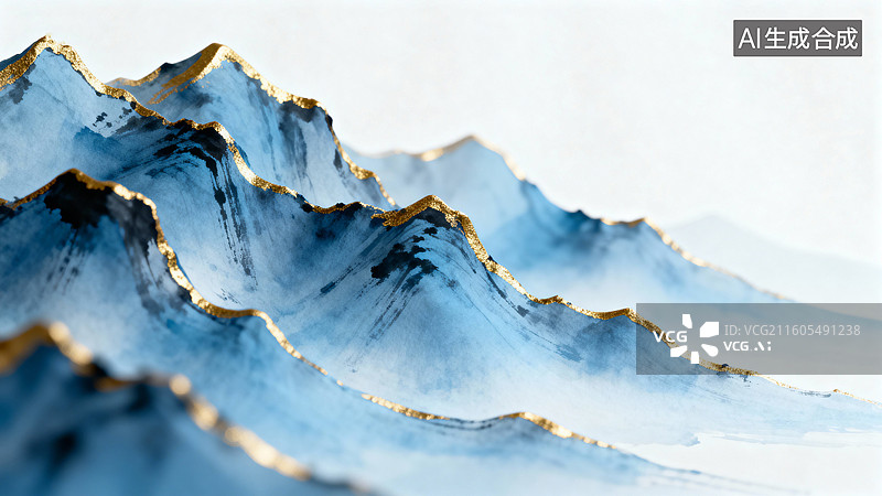 【AI数字艺术】淡雅蓝调山峦景象图片素材