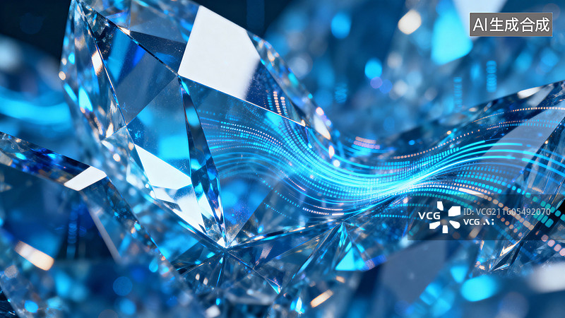 【AI数字艺术】闪耀蓝色钻石的精致特写图片素材
