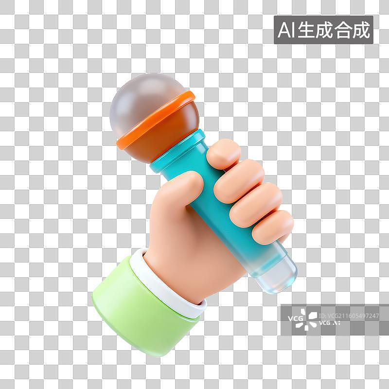 【AI数字艺术】3D磨砂玻璃材质手势手拿麦克风元素图片素材