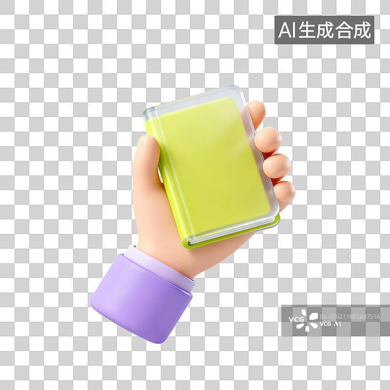【AI数字艺术】3D磨砂玻璃材质手势手拿书本书籍元素图片素材