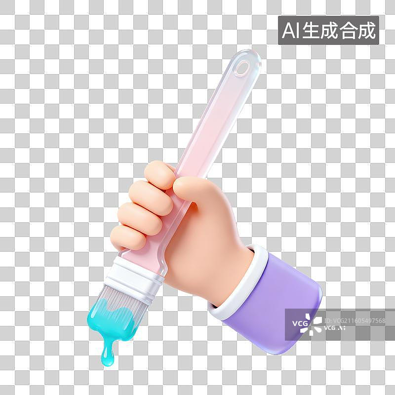 【AI数字艺术】3D磨砂玻璃材质手势手拿刷子元素图片素材