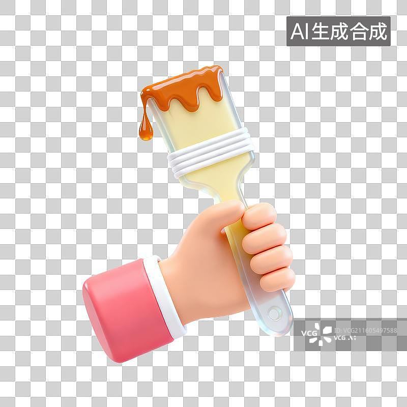 【AI数字艺术】3D磨砂玻璃材质手势手拿刷子元素图片素材
