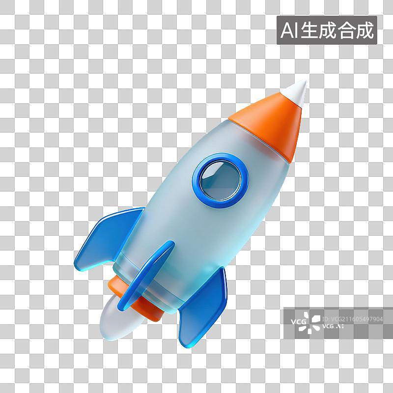 【AI数字艺术】3D磨砂玻璃材质科技科幻主题航天火箭元素图片素材