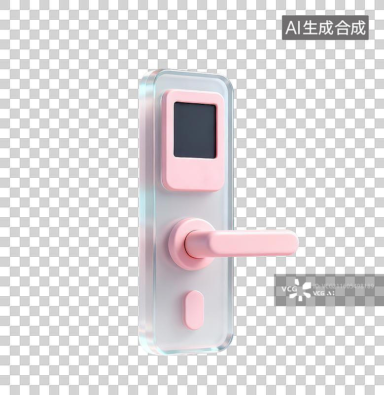 【AI数字艺术】3D磨砂玻璃材质科技科幻主题智能门锁元素图片素材