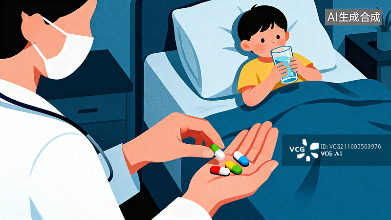 【AI数字艺术】儿童生病看病插画图片素材