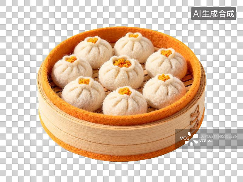 【AI数字艺术】3D卡通毛毡中式美食蟹黄包图片素材