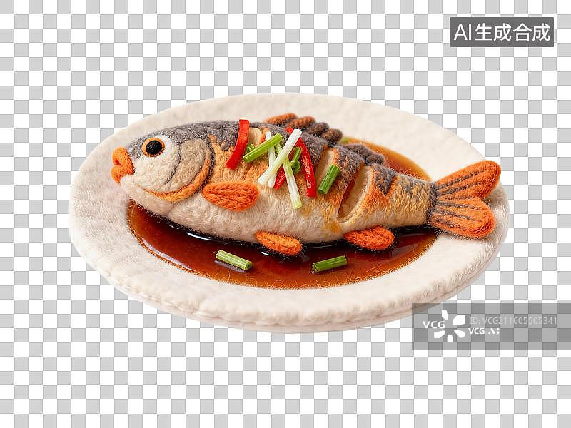 【AI数字艺术】3D卡通毛毡中式菜肴西湖醋鱼图片素材