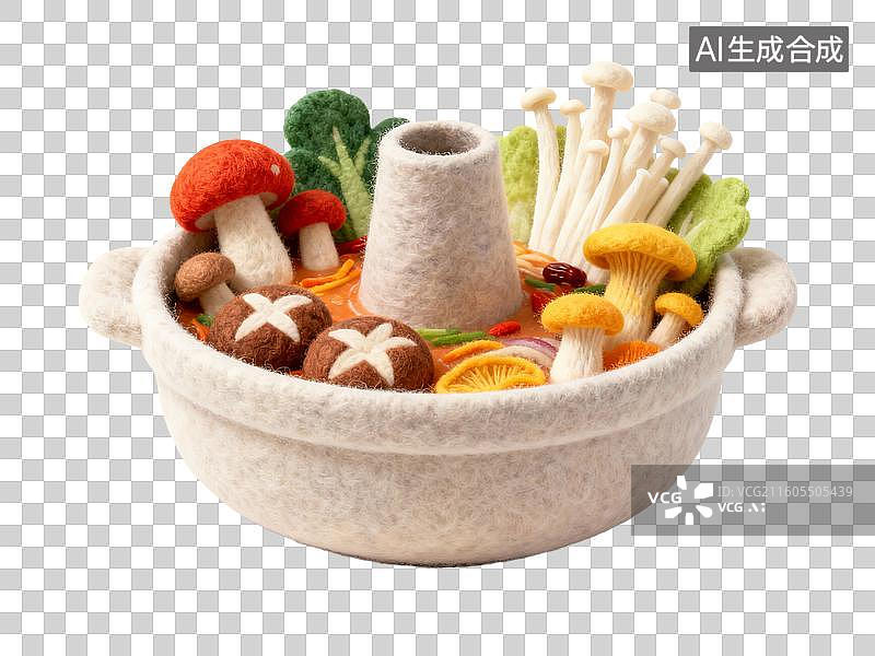 【AI数字艺术】3D卡通毛毡中式美食菌菇火锅图片素材