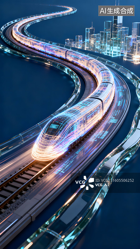 【AI数字艺术】未来交通, 磁悬浮列车, 高速列车, 科幻交通, 智慧交通,图片素材