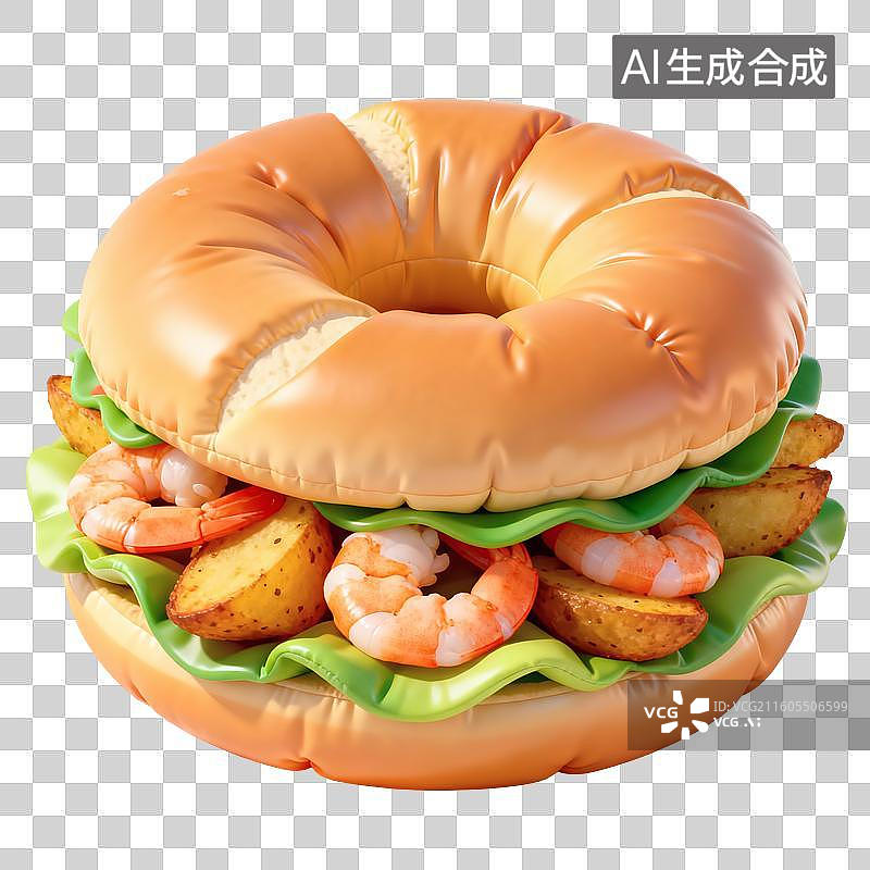 【AI数字艺术】虾仁薯角贝果三明治插画图片素材