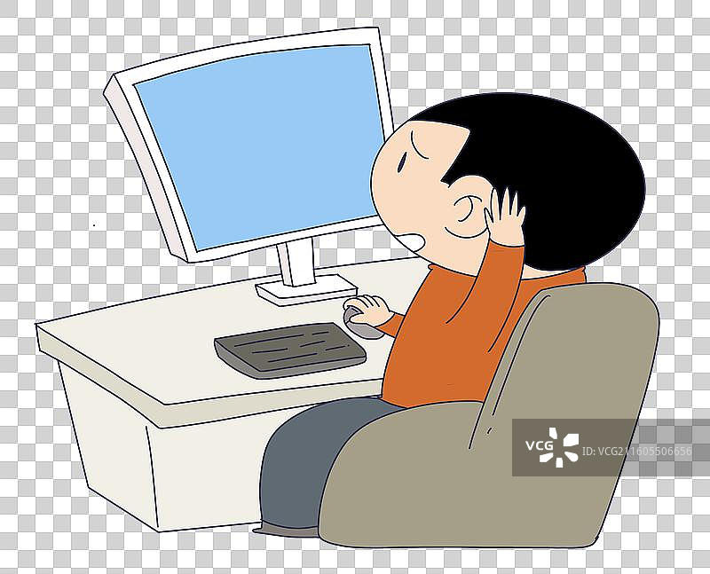 电脑办公桌前疑惑的人物图片素材