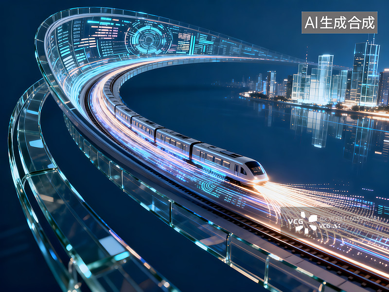 【AI数字艺术】未来交通, 磁悬浮列车, 高速列车, 科幻交通, 智慧交通,图片素材