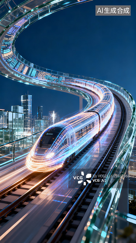 【AI数字艺术】未来交通, 磁悬浮列车, 高速列车, 科幻交通, 智慧交通,图片素材
