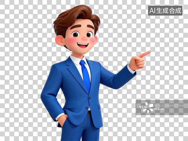 【AI数字艺术】卡通人物穿蓝色西装指向图片素材
