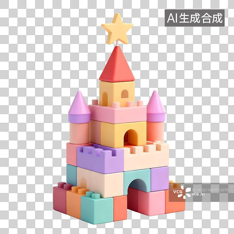 【AI数字艺术】彩色塑料积木搭建的可爱城堡图片素材