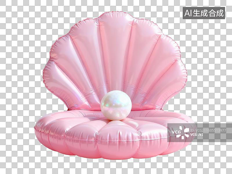 【AI数字艺术】粉色贝壳形状坐垫带珍珠图片素材