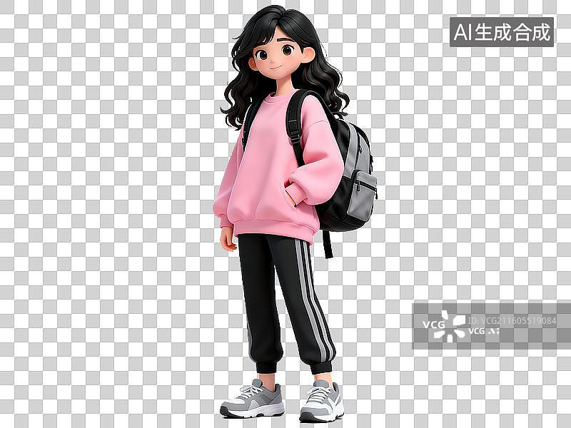 【AI数字艺术】穿粉色卫衣的女孩图片素材