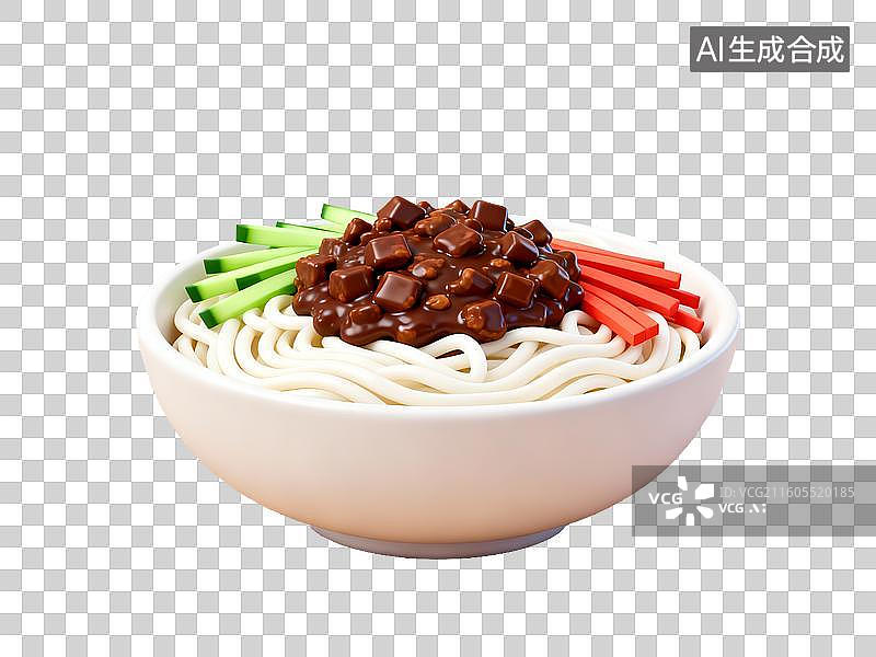 【AI数字艺术】美食 中式菜肴  炸酱面 一碗面条配酱料和蔬菜图片素材