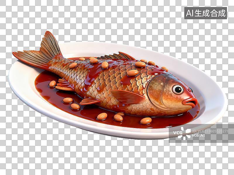 【AI数字艺术】红烧鱼配花生酱汁图片素材