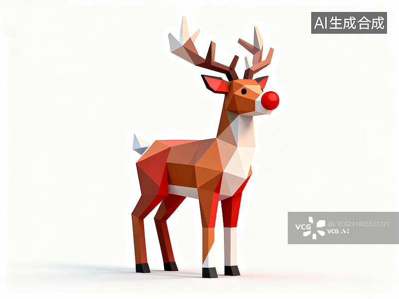【AI数字艺术】奔跑的红鼻子驯鹿 圣诞元素 圣诞主题插画图片素材