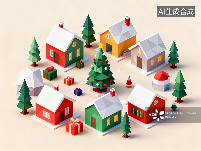 【AI数字艺术】圣诞 village 圣诞元素 圣诞主题插画图片素材