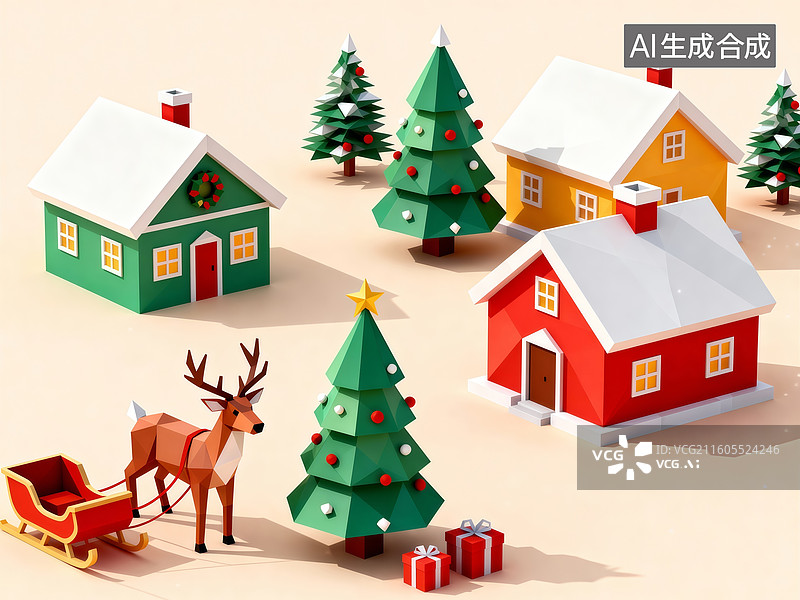 【AI数字艺术】圣诞 village 圣诞元素 圣诞主题插画图片素材