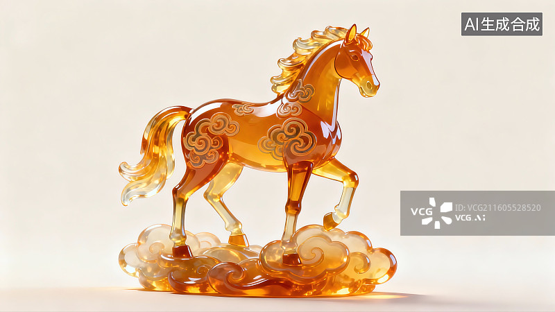 【AI数字艺术】祥云上奔跑的琉璃马图片素材
