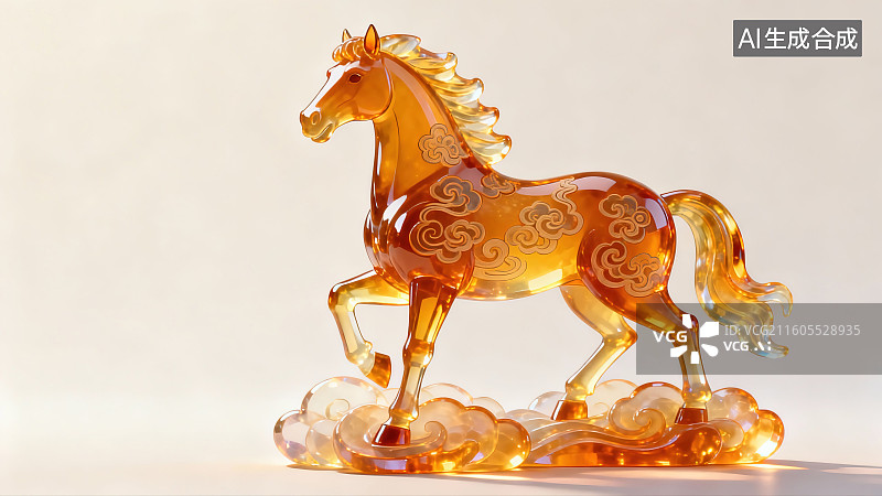 【AI数字艺术】祥云上奔跑的琉璃马图片素材