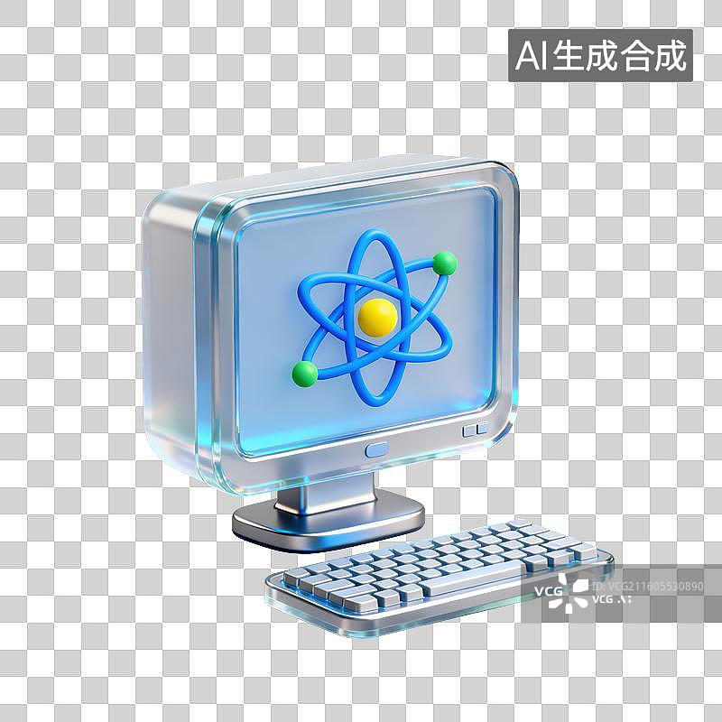 【AI数字艺术】3D三维磨砂玻璃材质量子计算机显示器元素图片素材