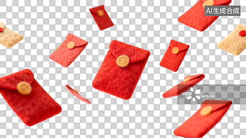 【AI数字艺术】红色红包飞舞喜庆氛围图片素材