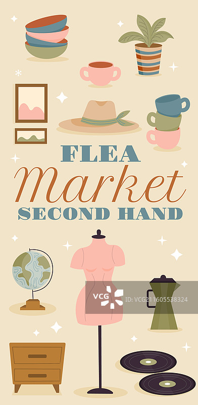 扁平化设计二手跳蚤市场竖图图片素材