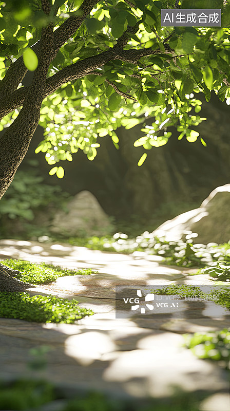 【AI数字艺术】阳光下的林间小径图片素材