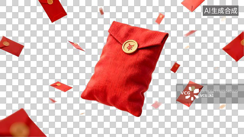 【AI数字艺术】红色红包飞舞喜庆氛围图片素材