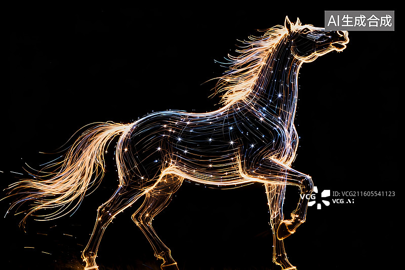 【AI数字艺术】星辰奔马光影艺术粒子光效 奔跑骏马图片素材
