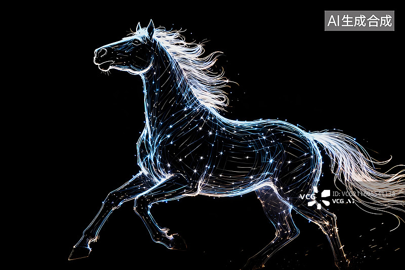 【AI数字艺术】星辰奔马光影艺术粒子光效 奔跑骏马图片素材