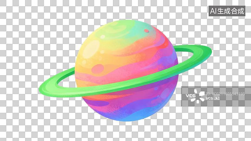 【AI数字艺术】彩色星球与绿色环带图片素材