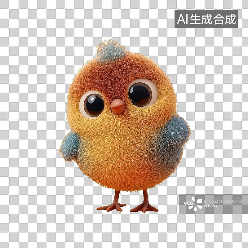 【AI数字艺术】3D毛绒风格质感可爱卡通小鸟宠物小鸡动物玩具免抠元素透明底PNG图片素材