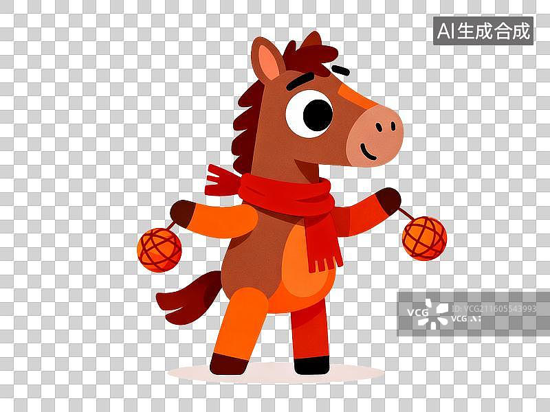 【AI数字艺术】2d卡通马年拟人小马玩绣球元素图片素材