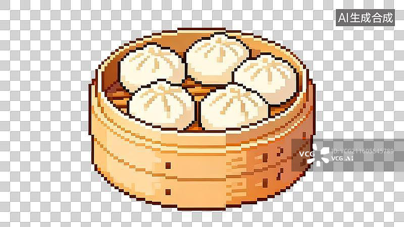 【AI数字艺术】像素风格蒸笼包子美食  一屉包子图片素材