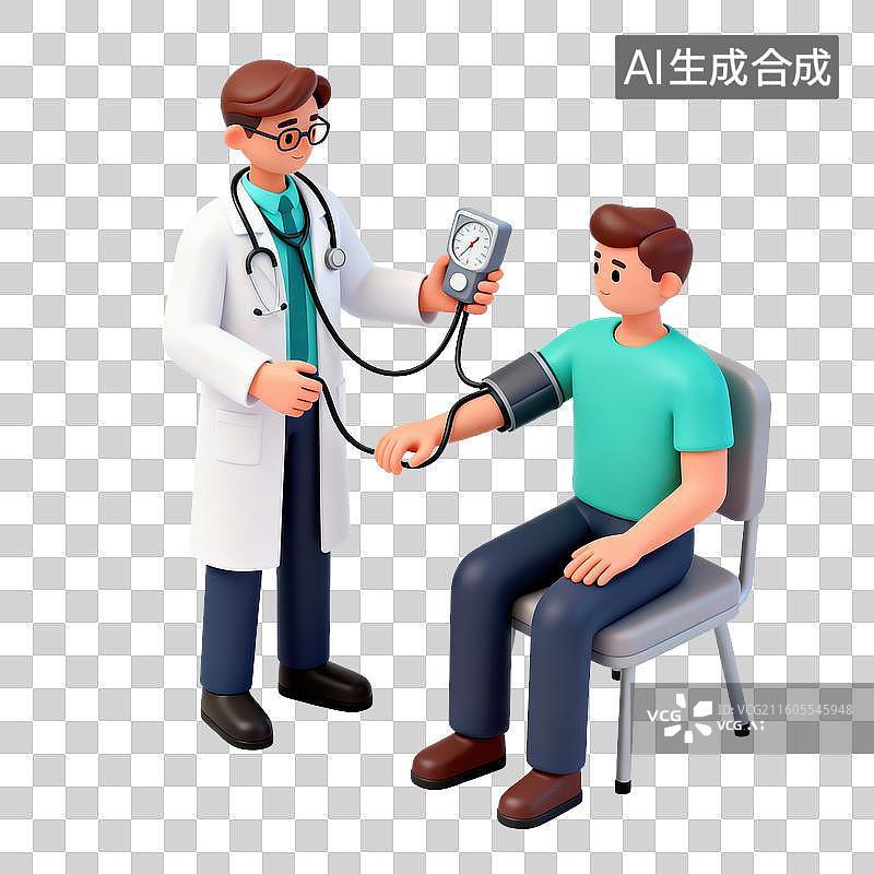 【AI数字艺术】医生给患者量血压-医疗健康图片素材