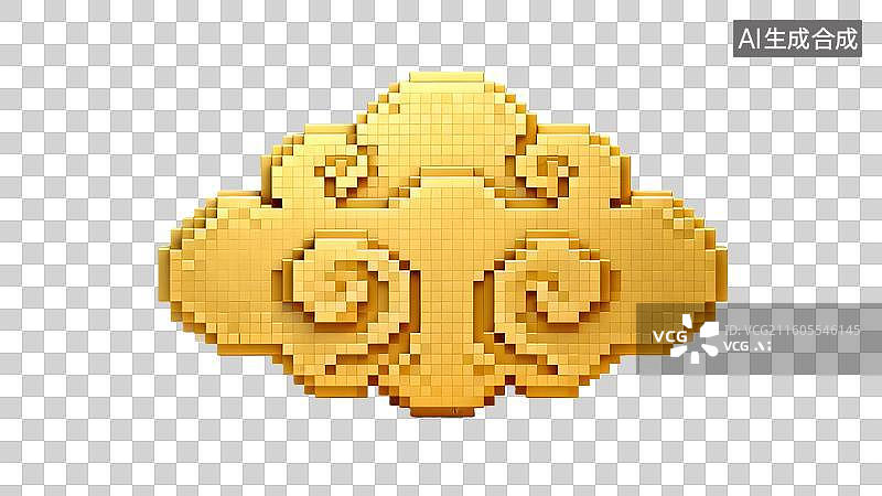 【AI数字艺术】金色像素中国风云朵图案  祥云图片素材