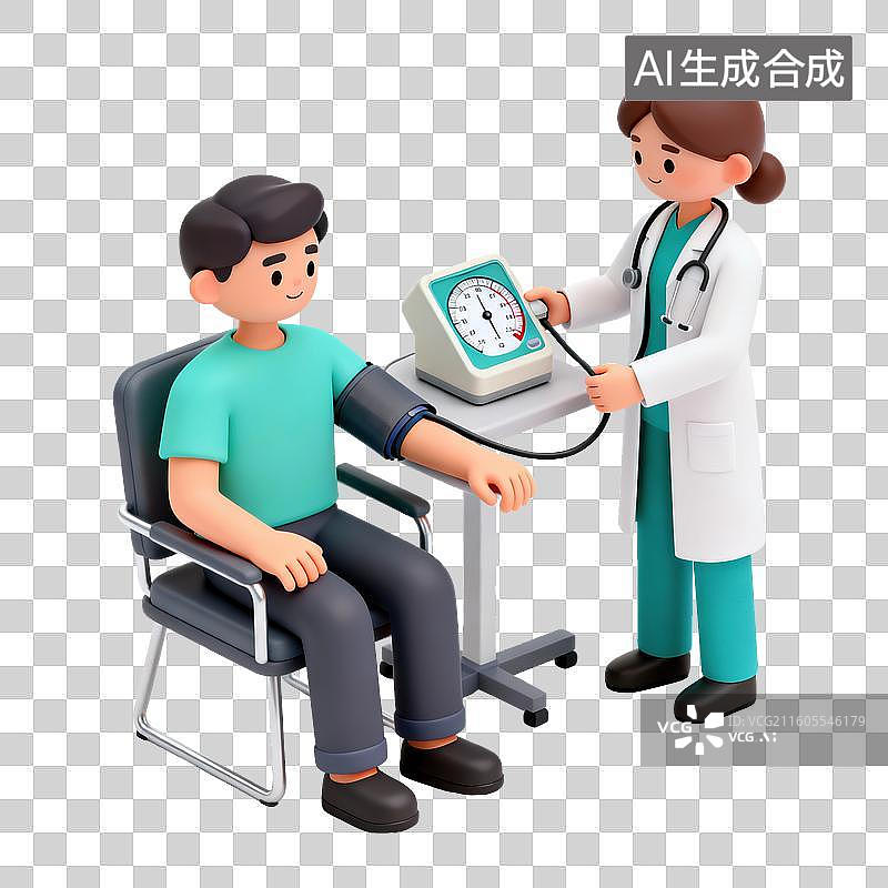 【AI数字艺术】医生给患者量血压-医疗健康图片素材