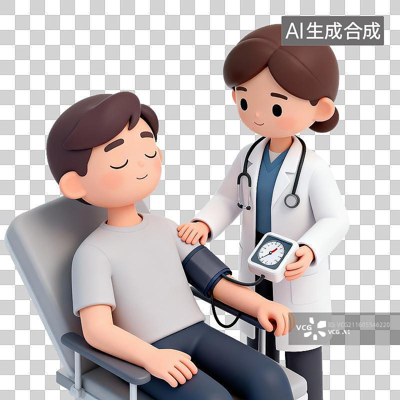 【AI数字艺术】医生给患者量血压-医疗健康图片素材