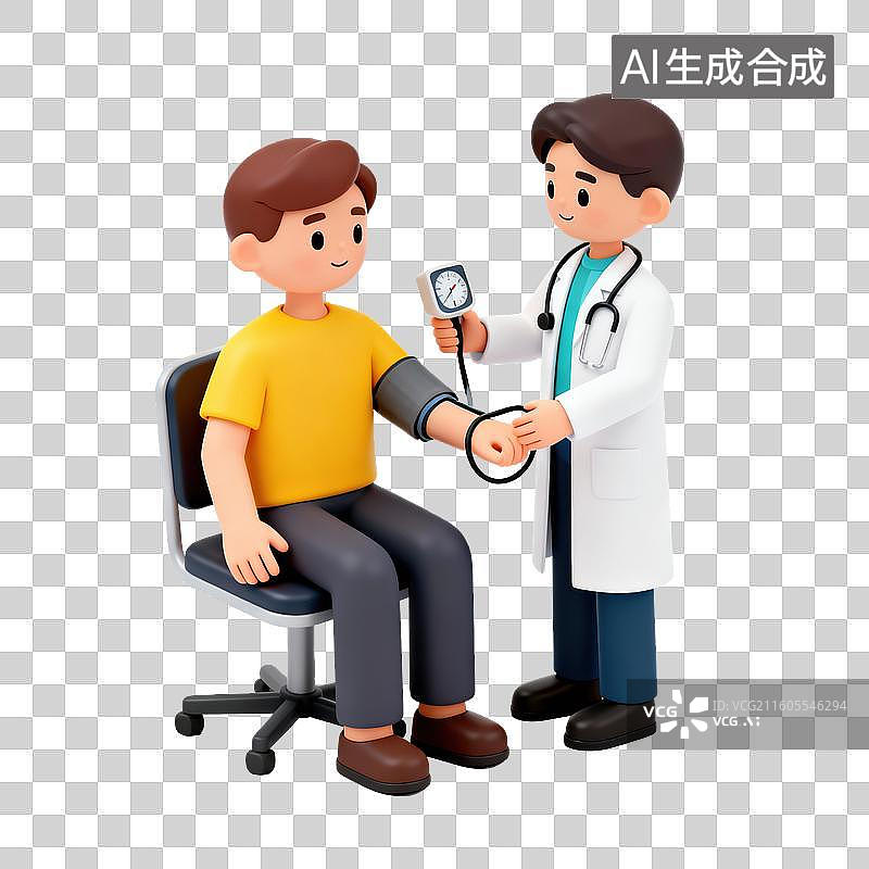 【AI数字艺术】医生给患者量血压-医疗健康图片素材