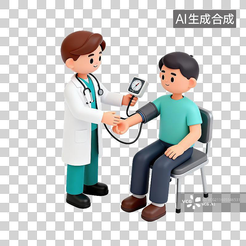 【AI数字艺术】医生给患者量血压-医疗健康图片素材