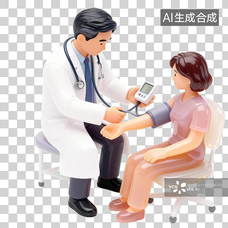 【AI数字艺术】医生给患者量血压-医疗健康图片素材