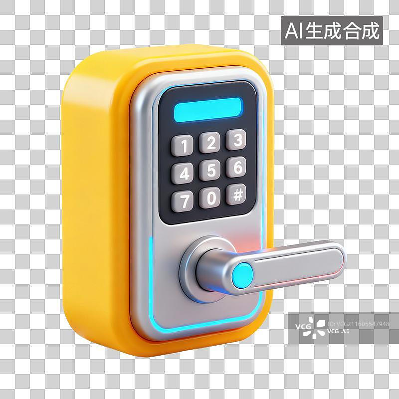 【AI数字艺术】3D拟物风格新科技科幻商务元素智能门锁图片素材