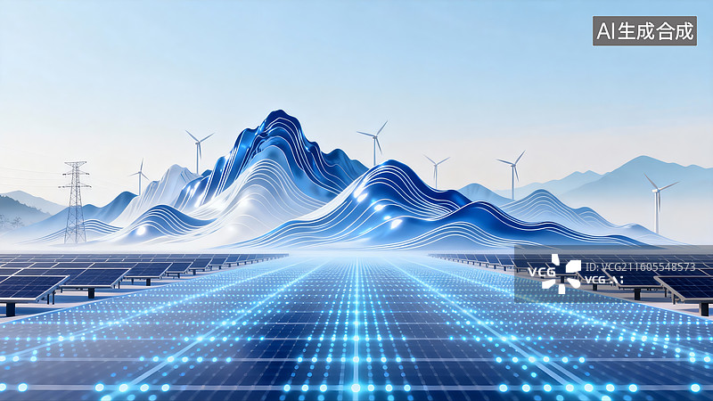 【AI数字艺术】蓝科技绿能风光智慧能源营销素材图片素材