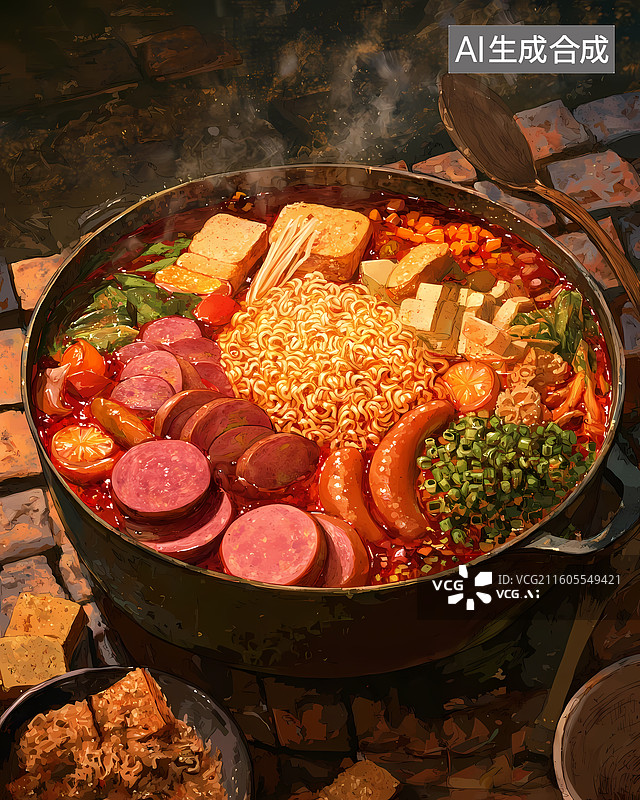 【AI数字艺术】韩国美食部队锅插画图片素材
